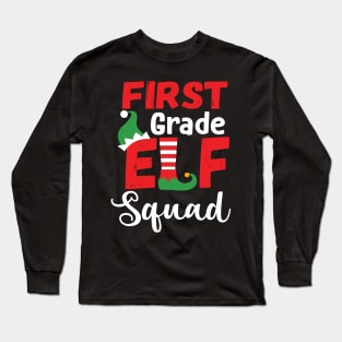 Cute First Grade Elf Squad Teacher Christmas Long Sleeve T-Shirt